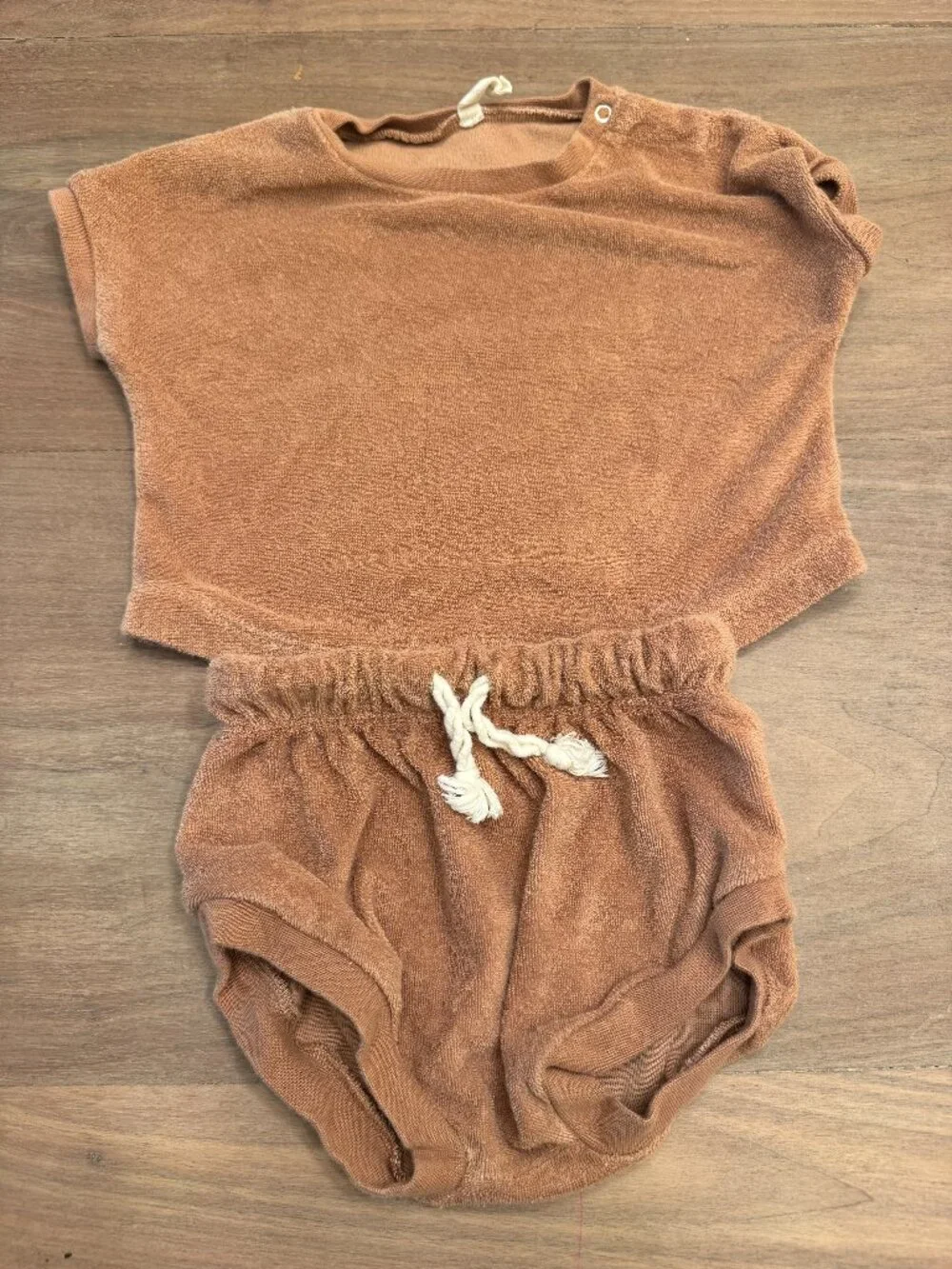 Quincy Mae Terry Cloth Top & Bloomer Set Clay 6-12M Boho